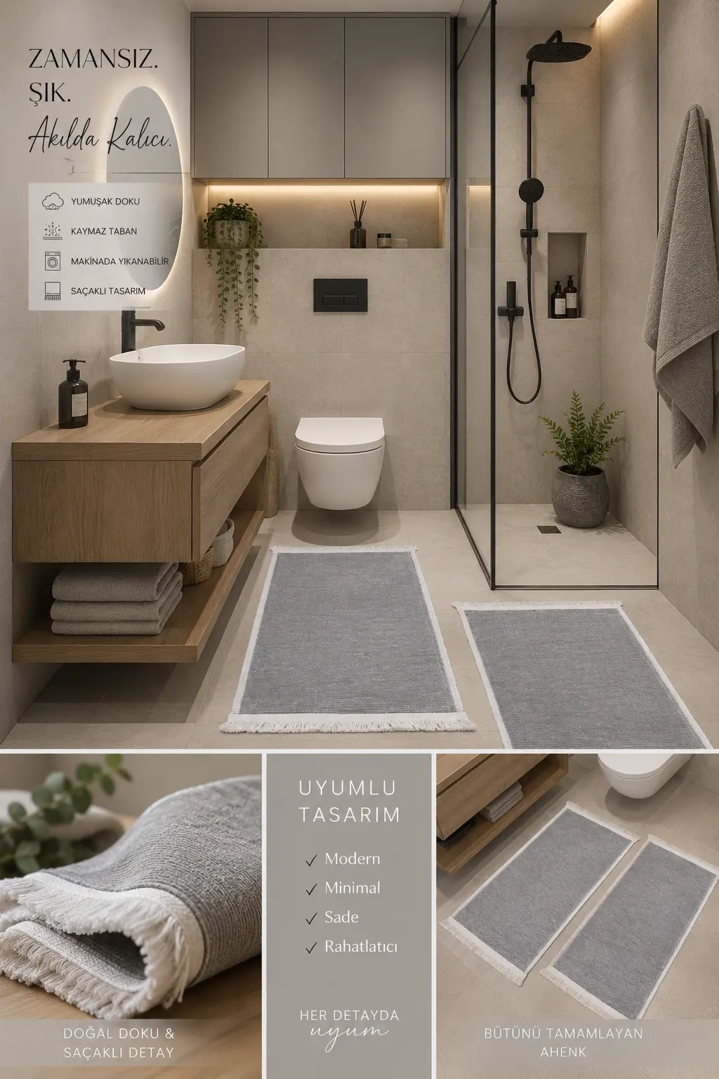 0501 04 Gri - KAYMAZ TABAN PAMUKLU BANYO PASPASI